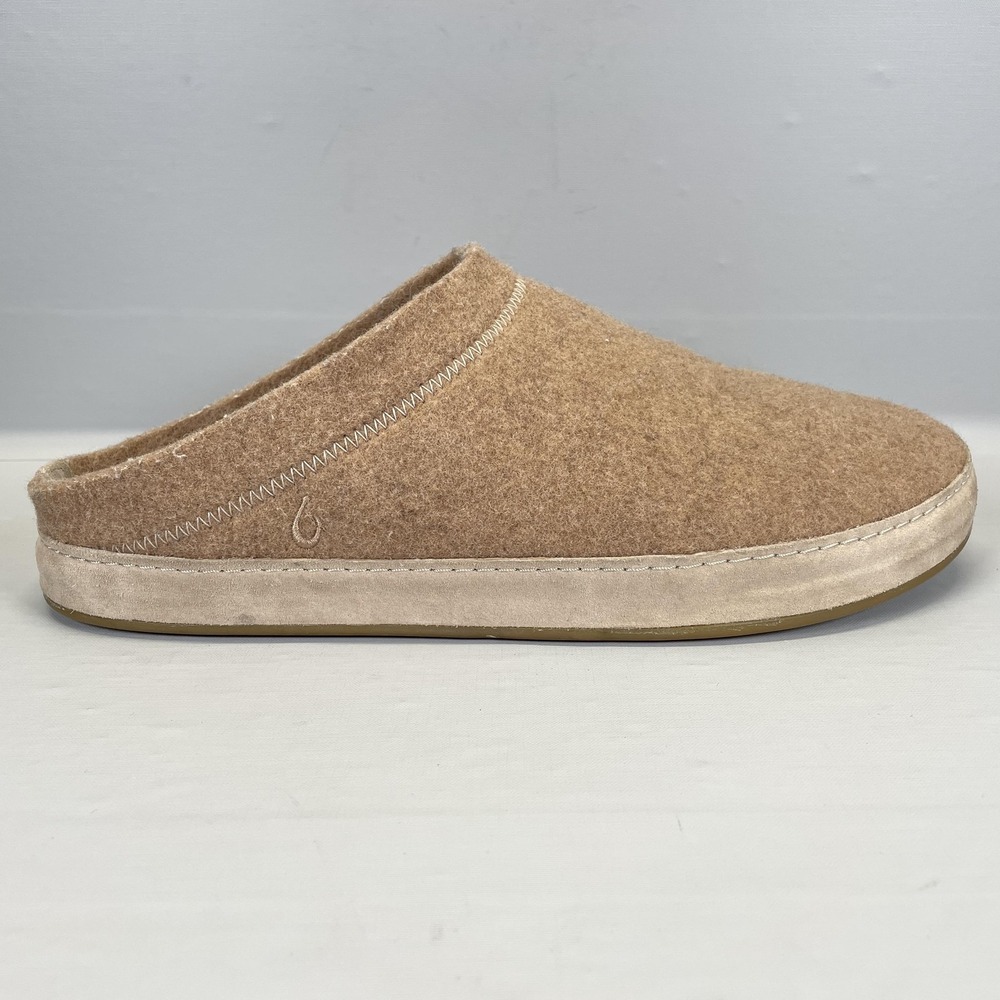 OluKai Hamani Hulu Slippers Mens Size 13 Tan Wool Shearling Lined Comfort Shoes